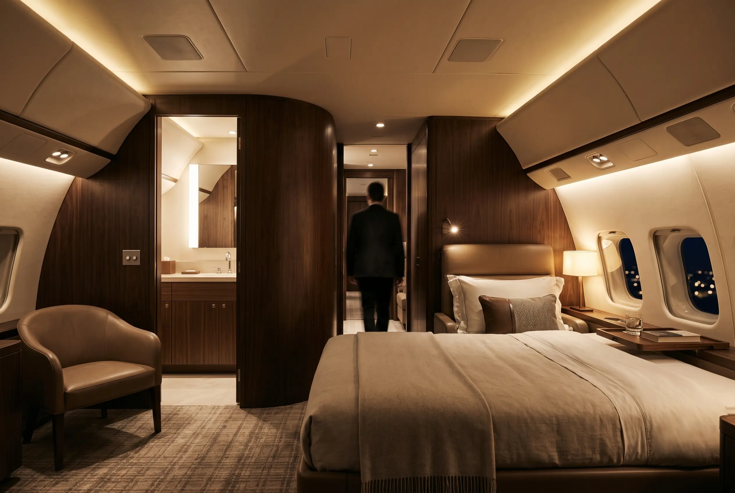 Airbus ACJ319 private stateroom aboard the New York to Miami charter