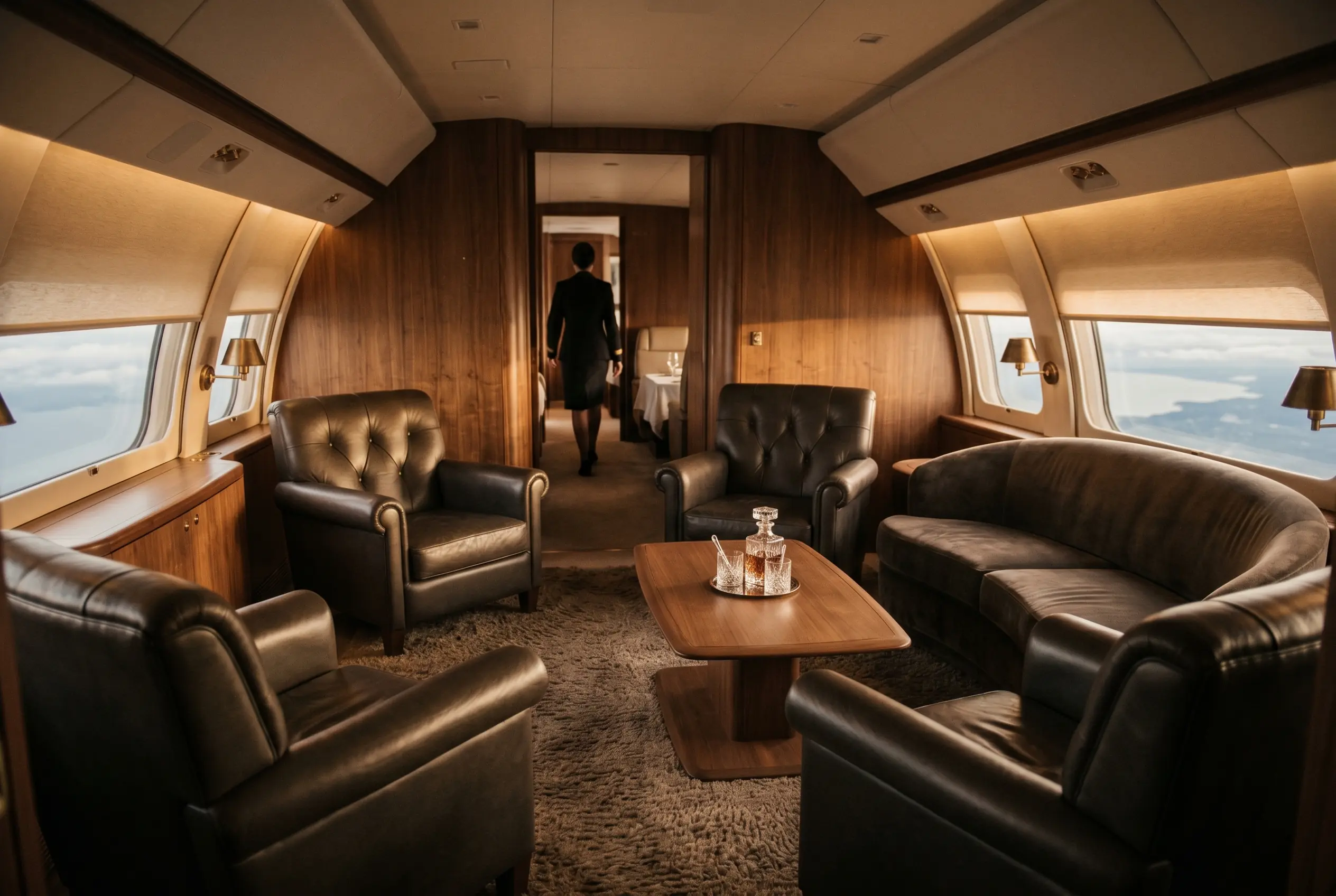 Airbus ACJ319 VIP lounge cabin appointed for the New York to Miami journey