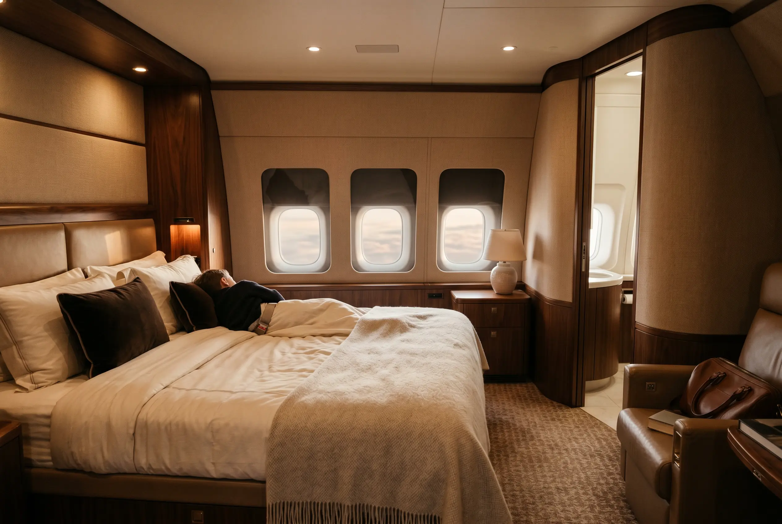 Boeing BBJ MAX 8 private stateroom aboard the New York to Miami charter