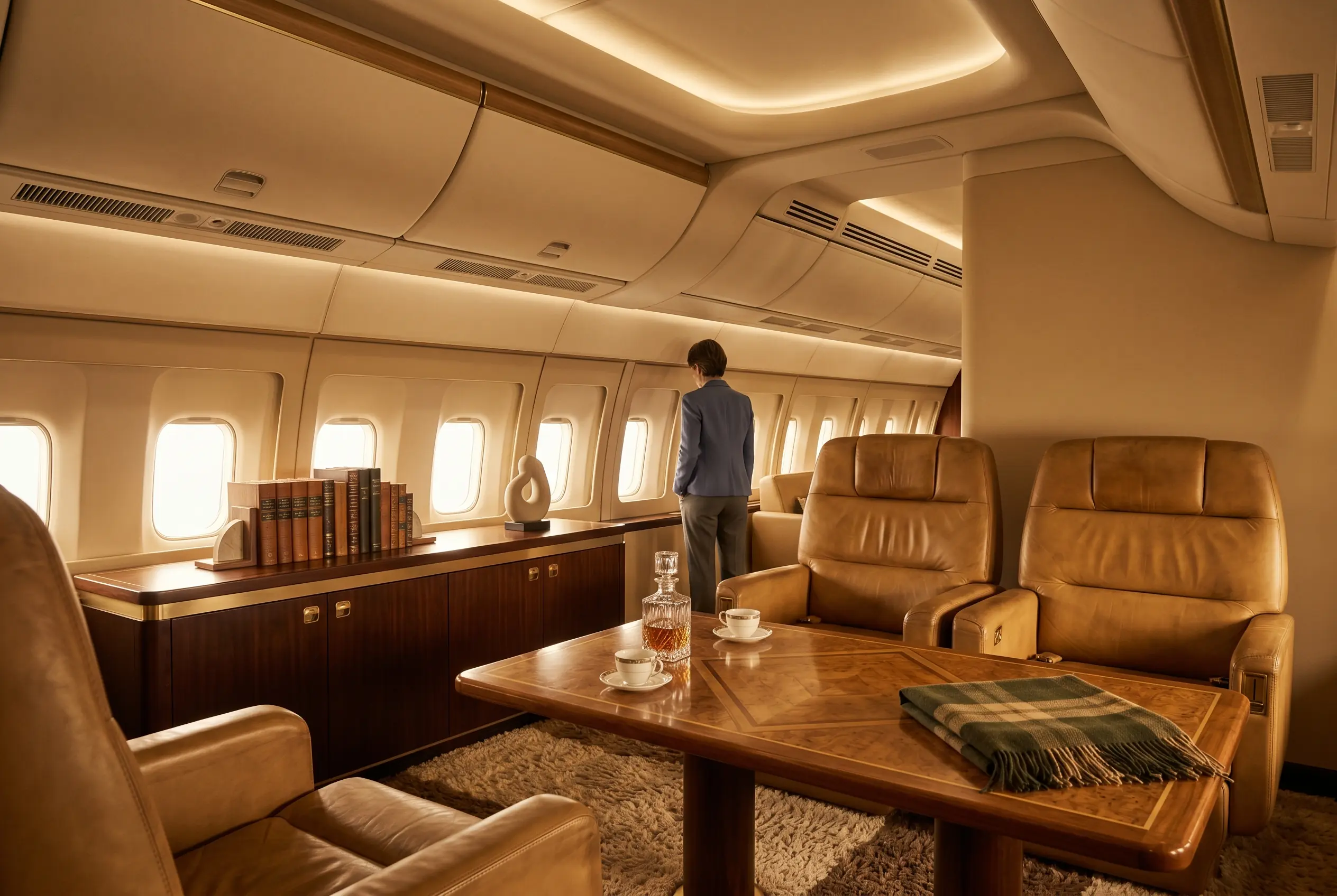 Boeing BBJ MAX 8 VIP lounge cabin appointed for the New York to Miami journey