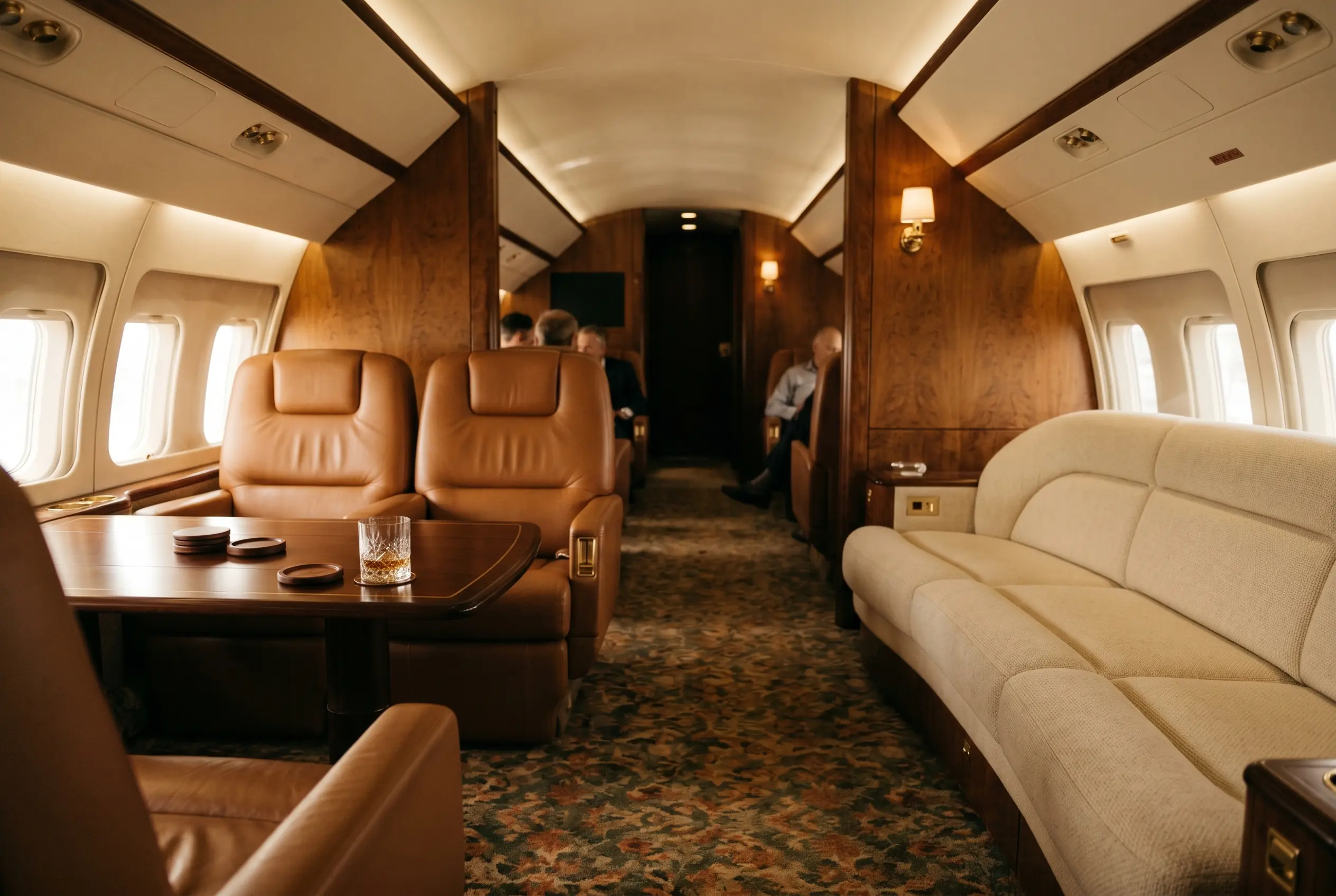 Boeing Business Jet (BBJ) VIP lounge cabin appointed for the New York to Miami journey