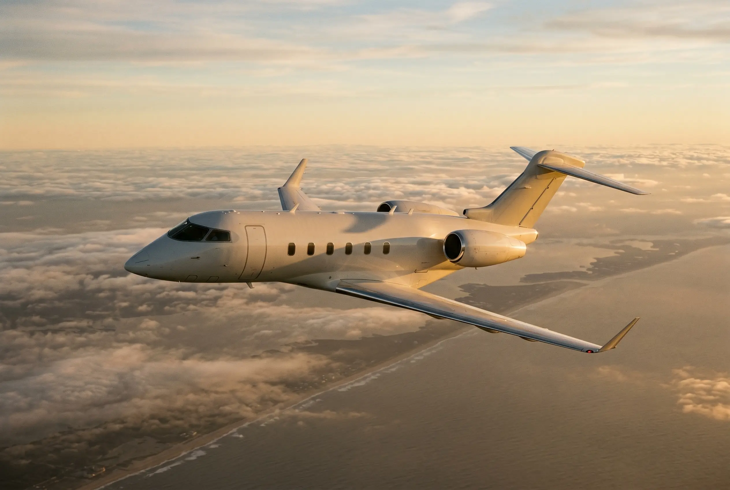 Bombardier Challenger 300 in flight at altitude en route from New York to Miami