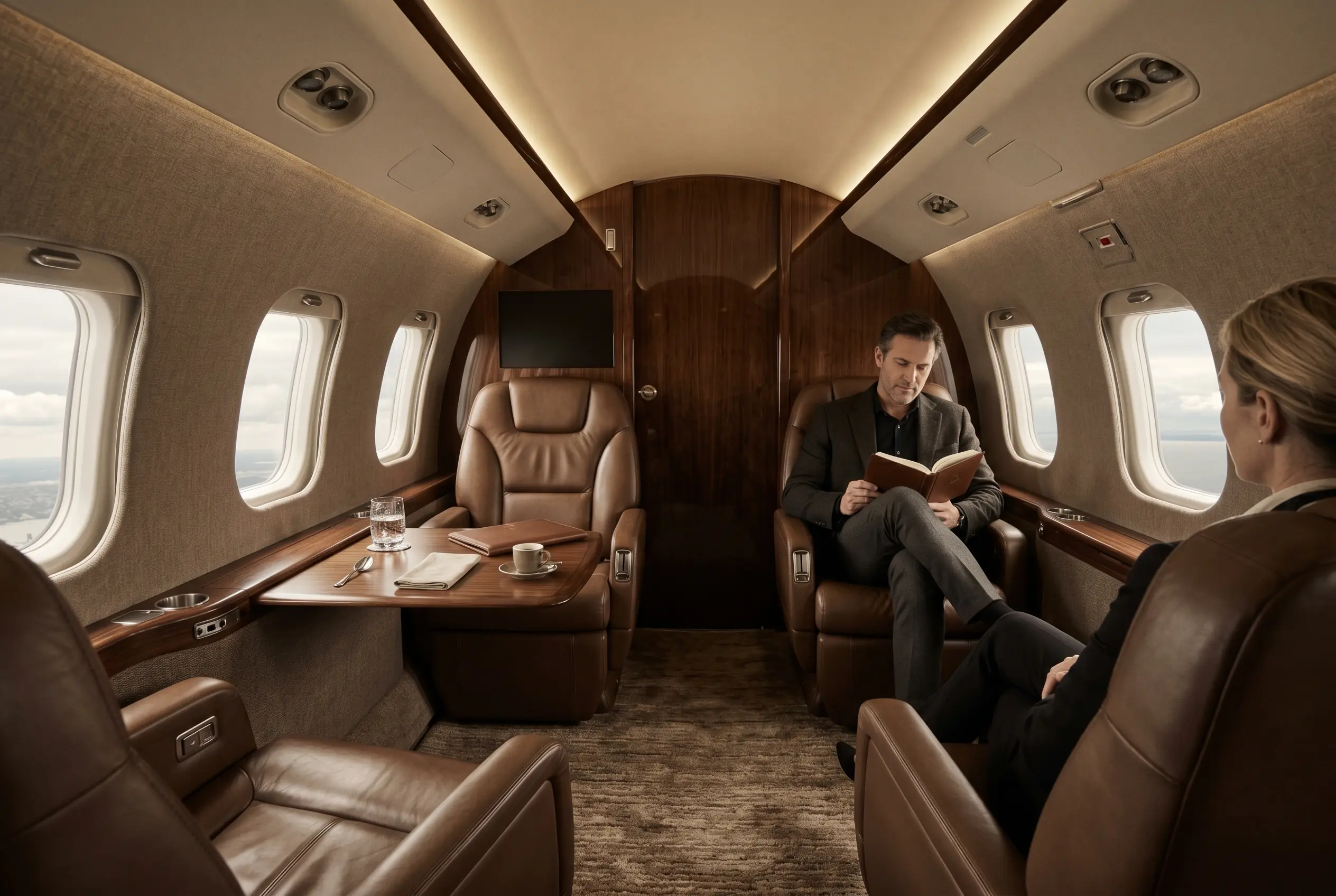 Bombardier Challenger 350 cabin appointed for the New York to Miami charter