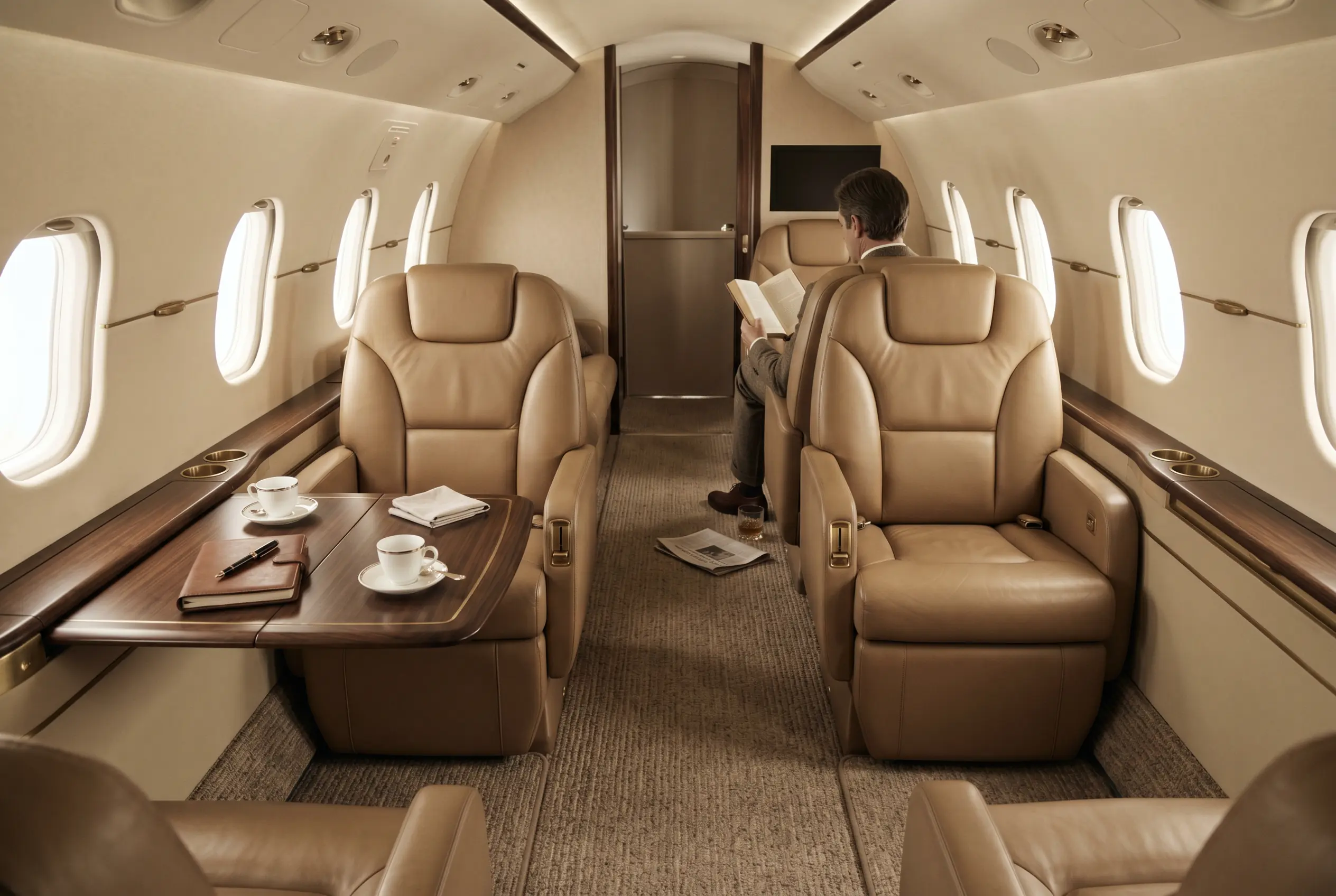 Bombardier Challenger 3500 cabin appointed for the New York to Miami charter