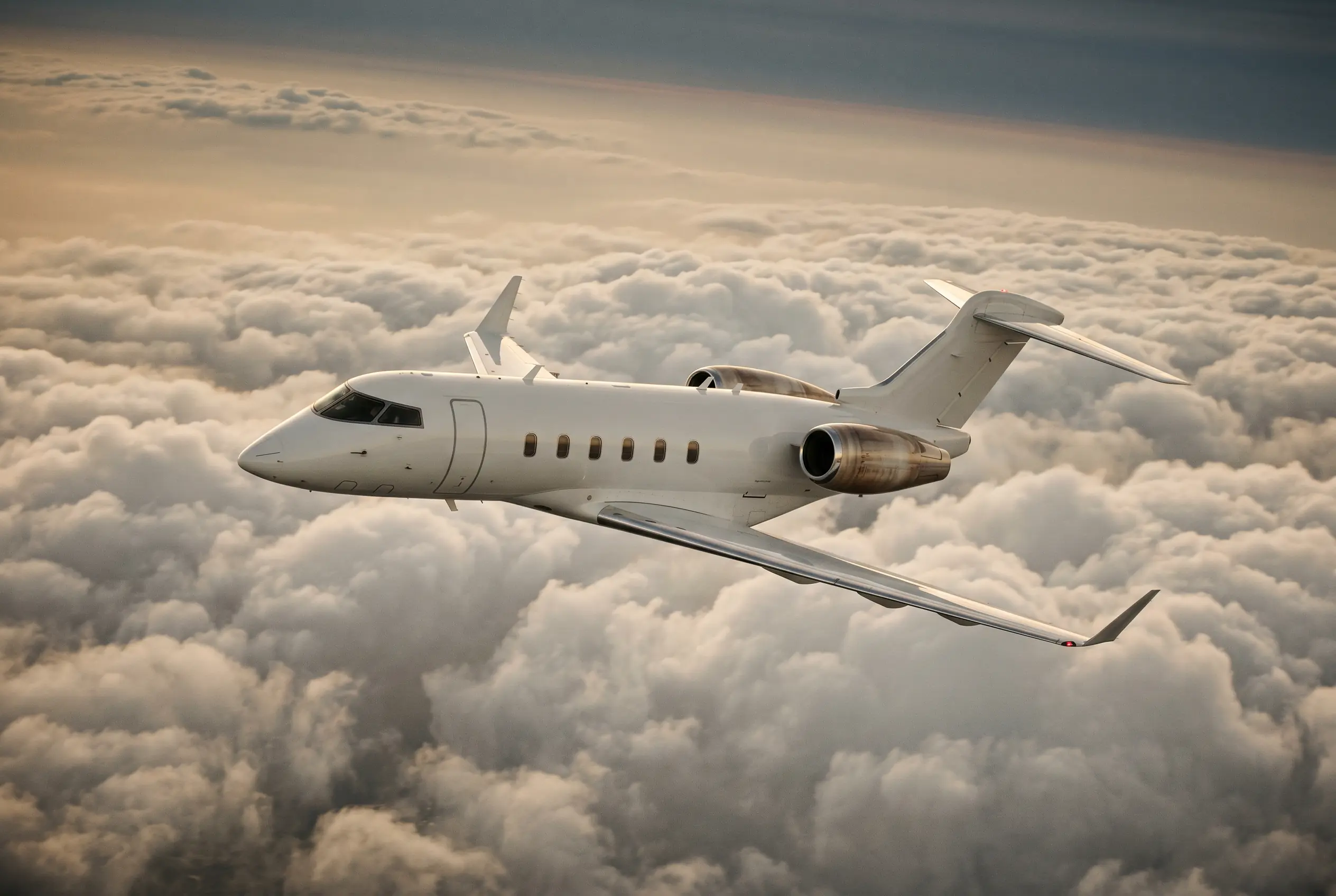 Bombardier Challenger 3500 in flight at altitude en route from New York to Miami
