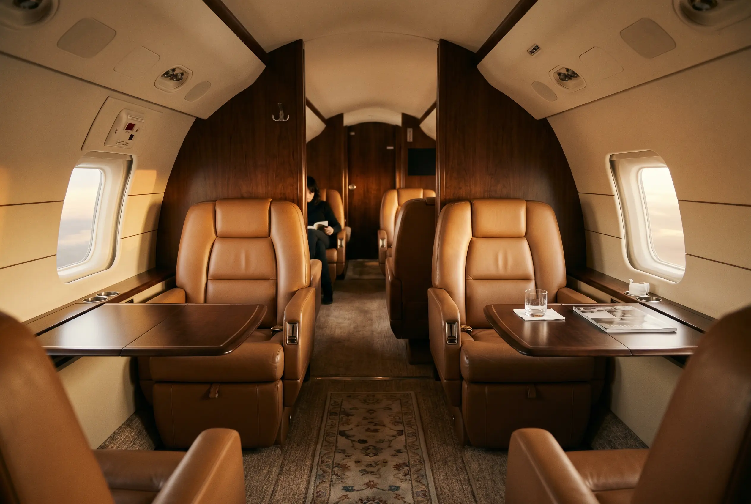 Bombardier Challenger 650 cabin appointed for the New York to Miami charter