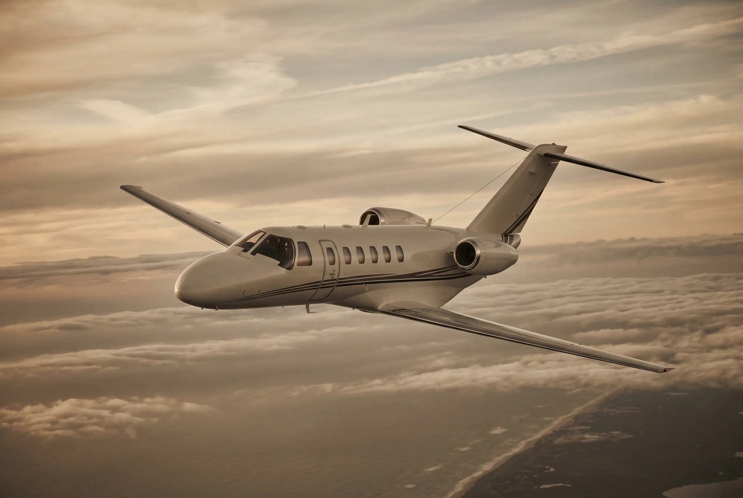 Cessna Citation CJ3+ in flight at altitude en route from New York to Miami