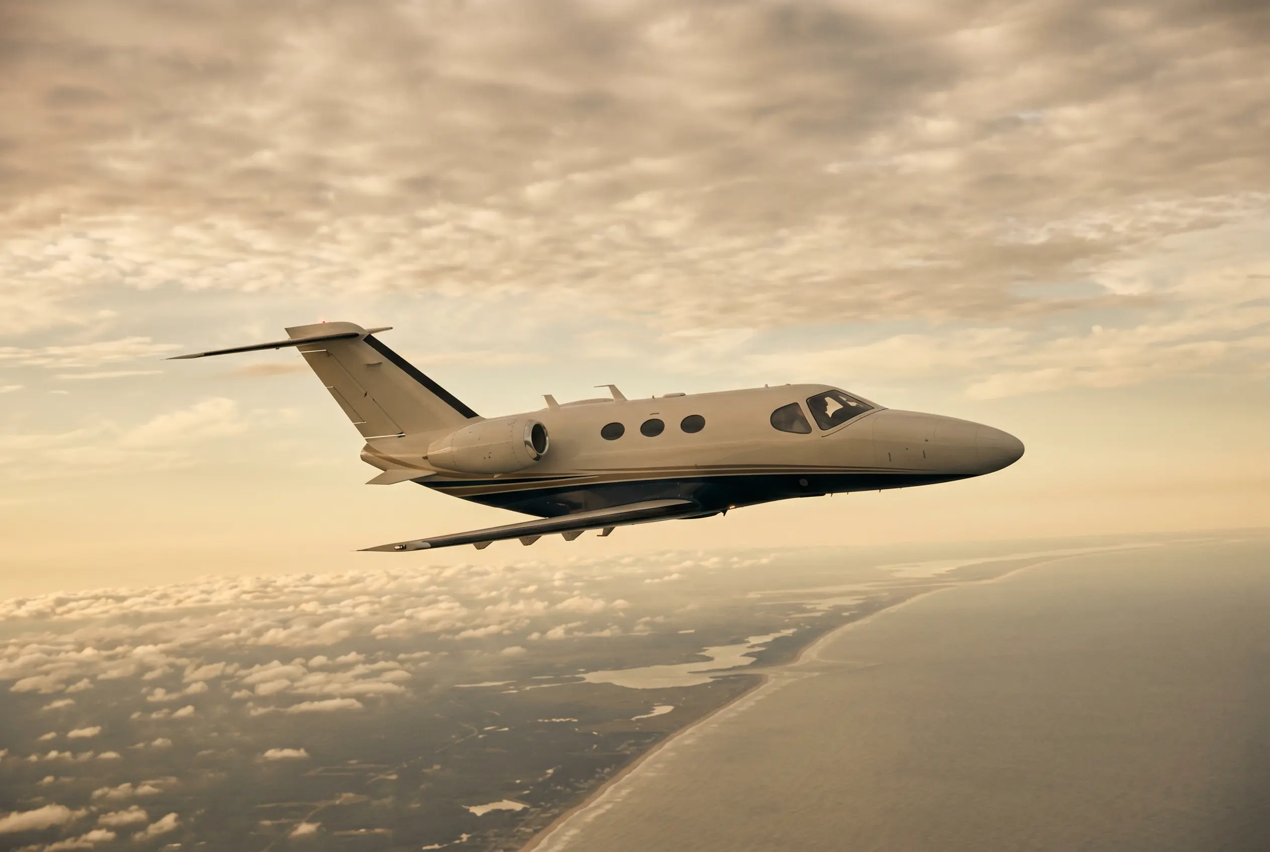 Cessna Citation Mustang in flight at altitude en route from New York to Miami