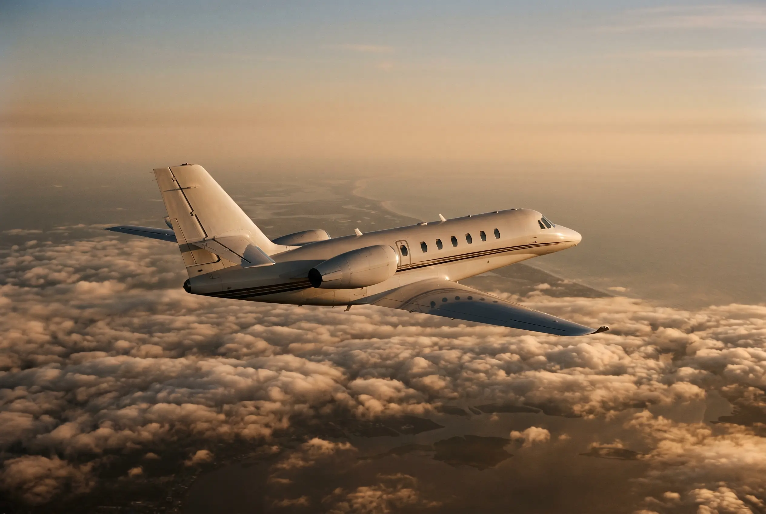 Cessna Citation Sovereign+ in flight at altitude en route from New York to Miami