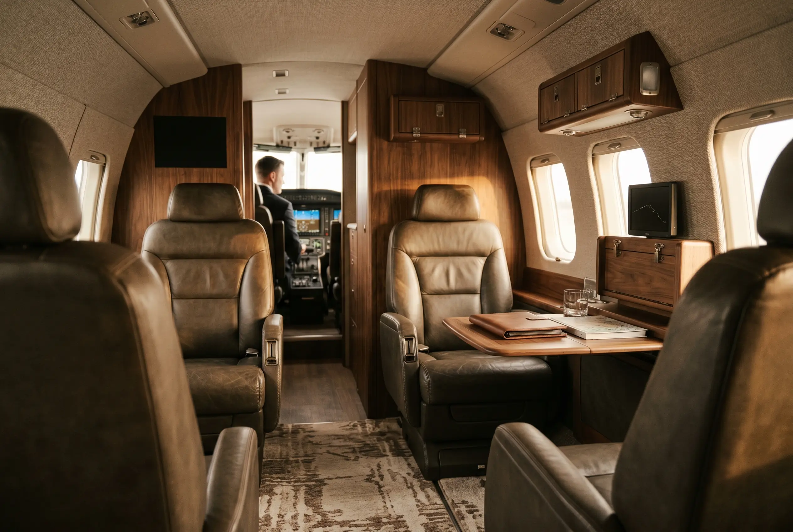 Daher Kodiak 900 cabin appointed for the New York to Miami charter