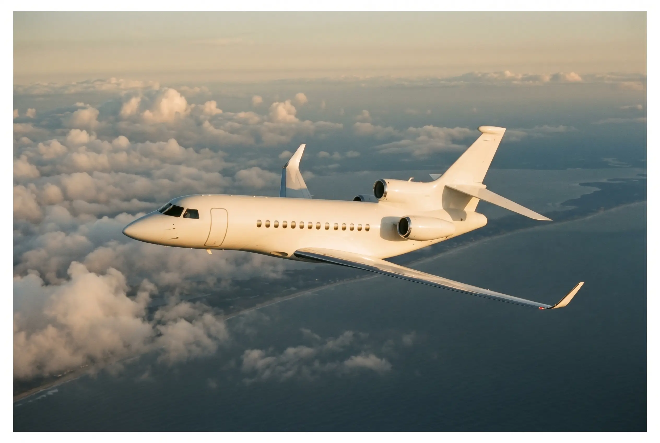 Dassault Falcon 7X in flight at altitude en route from New York to Miami