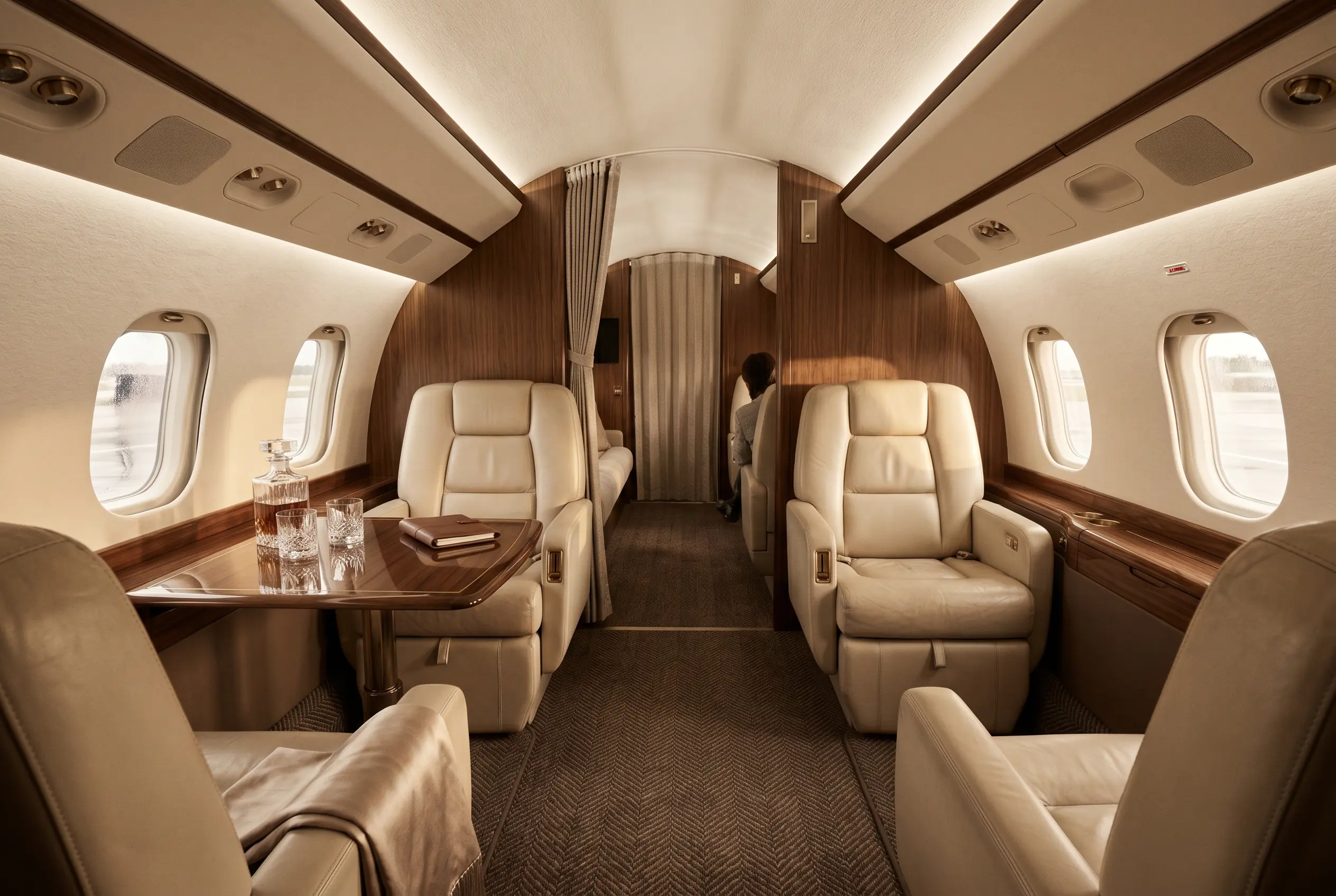 Dassault Falcon 8X cabin appointed for the New York to Miami charter
