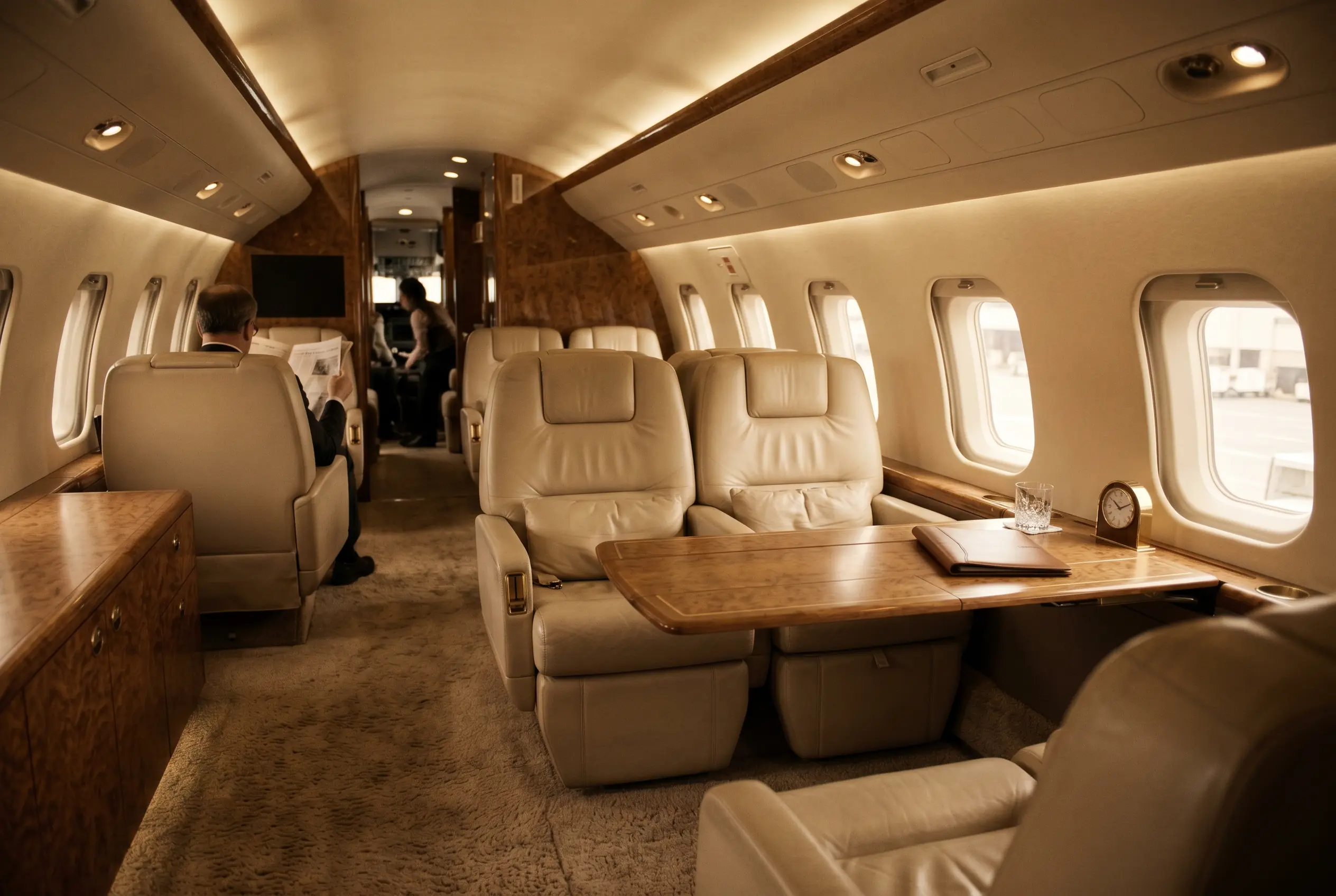 Bombardier Global 5000 cabin appointed for the New York to Miami charter