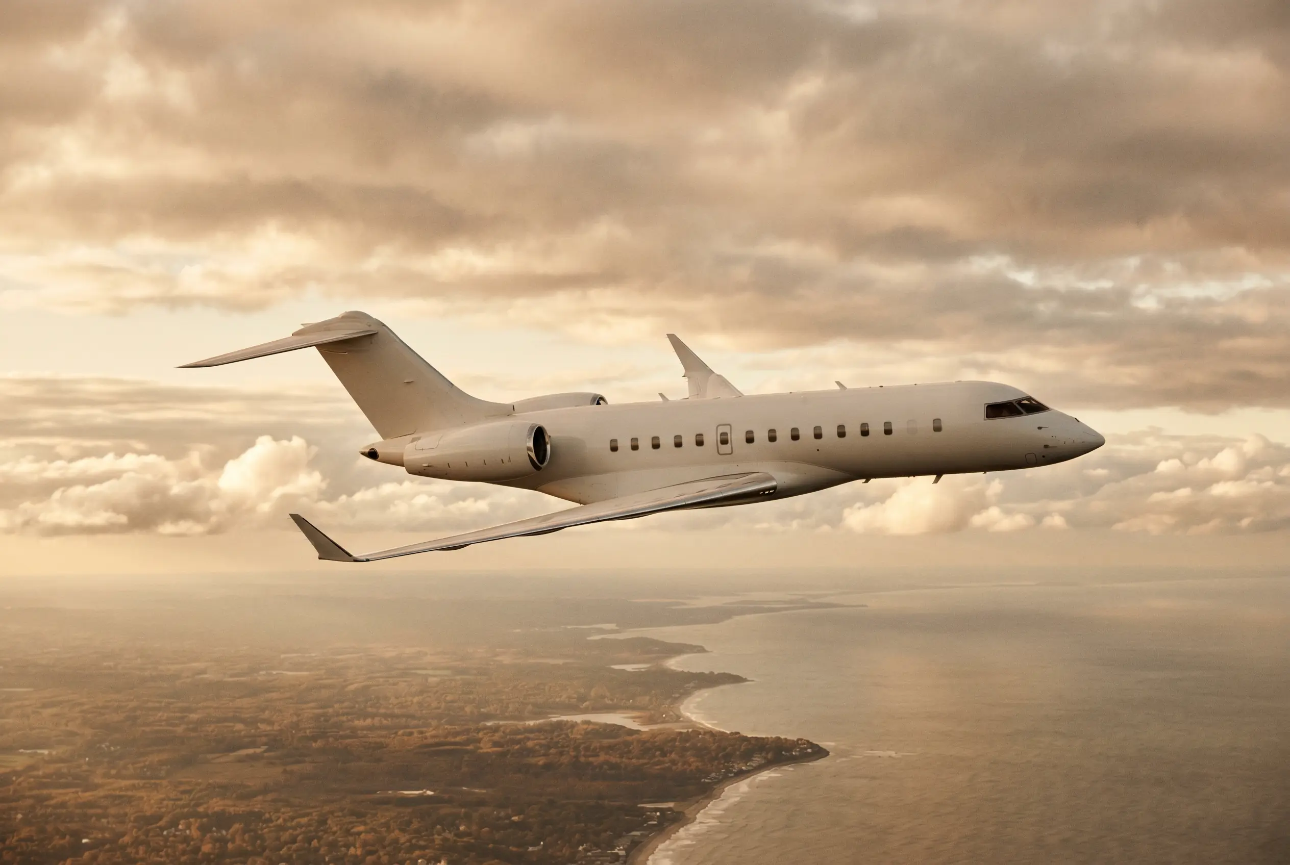 Bombardier Global 5000 in flight at altitude en route from New York to Miami