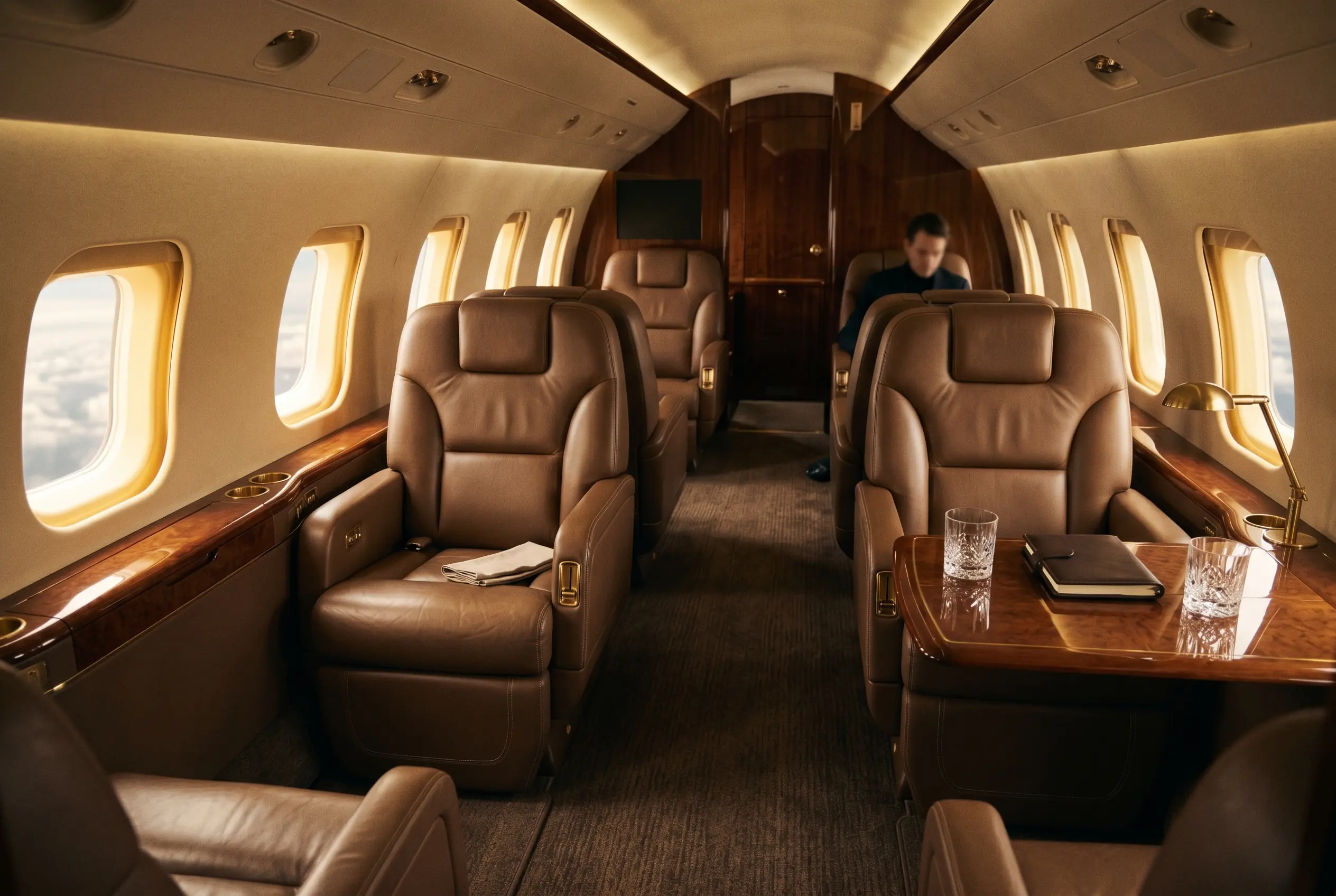 Bombardier Global 5500 cabin appointed for the New York to Miami charter