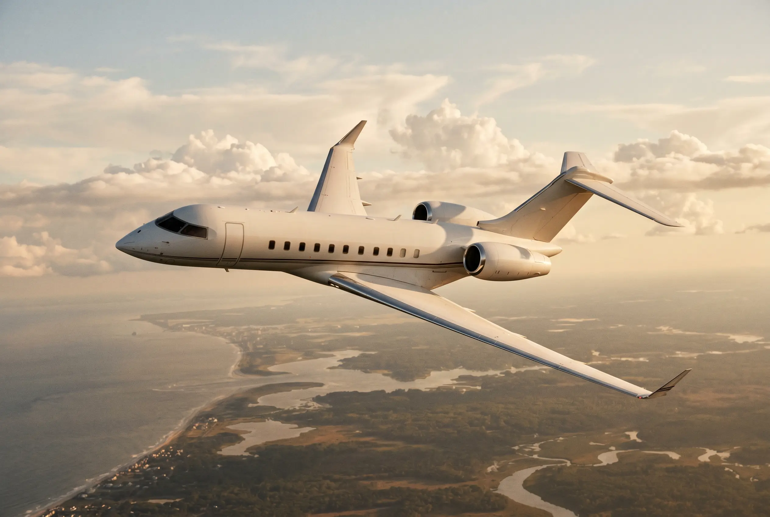 Bombardier Global 5500 in flight at altitude en route from New York to Miami