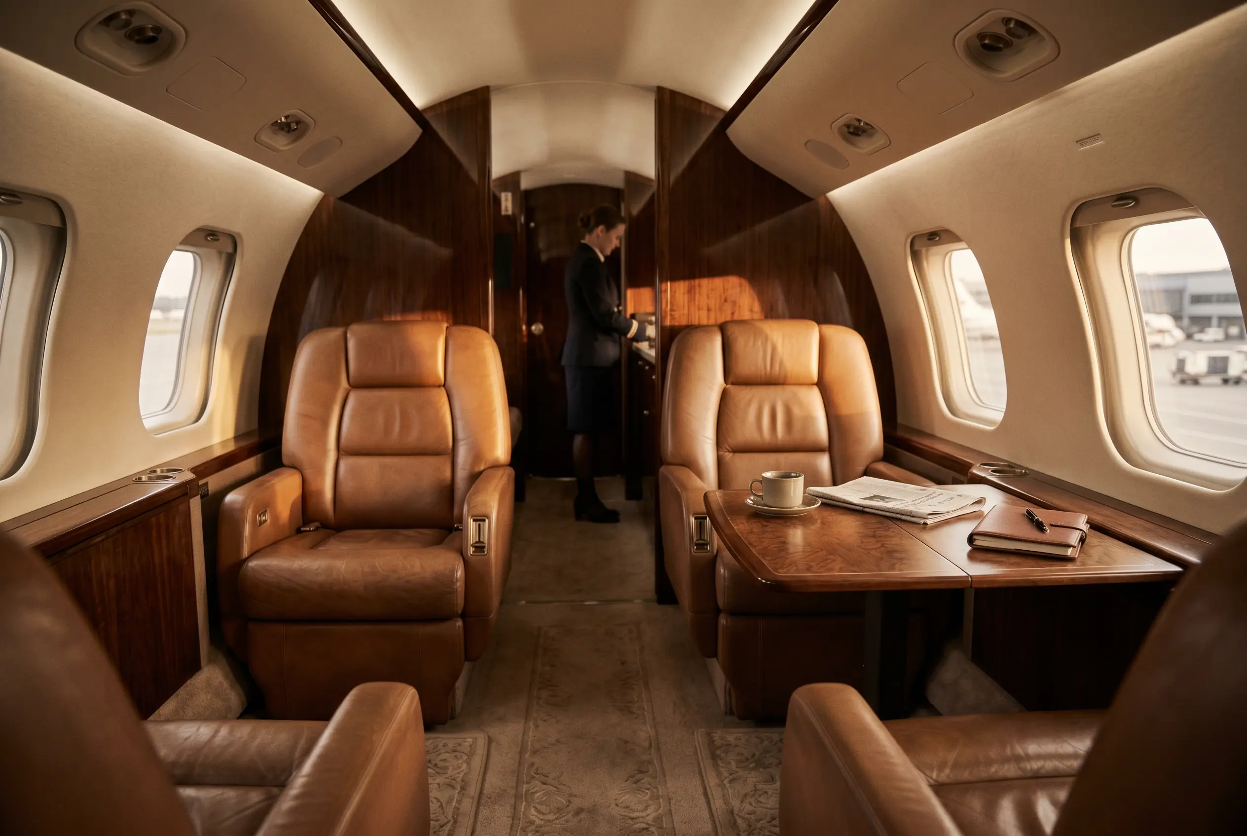 Bombardier Global 6000 cabin appointed for the New York to Miami charter