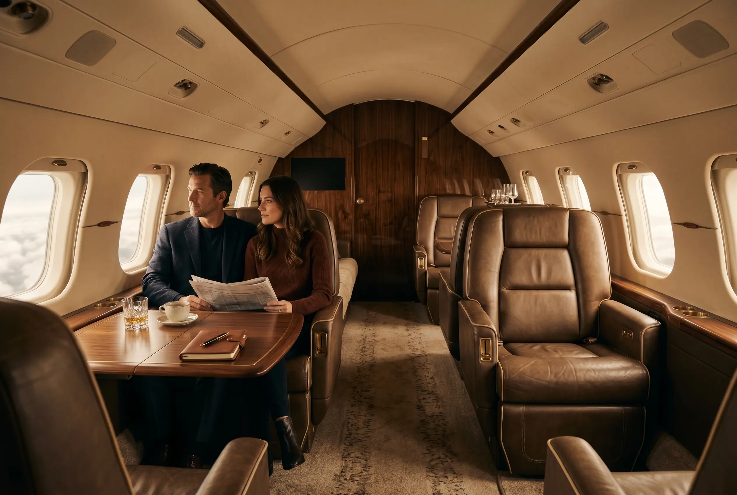 Bombardier Global 6500 cabin appointed for the New York to Miami charter