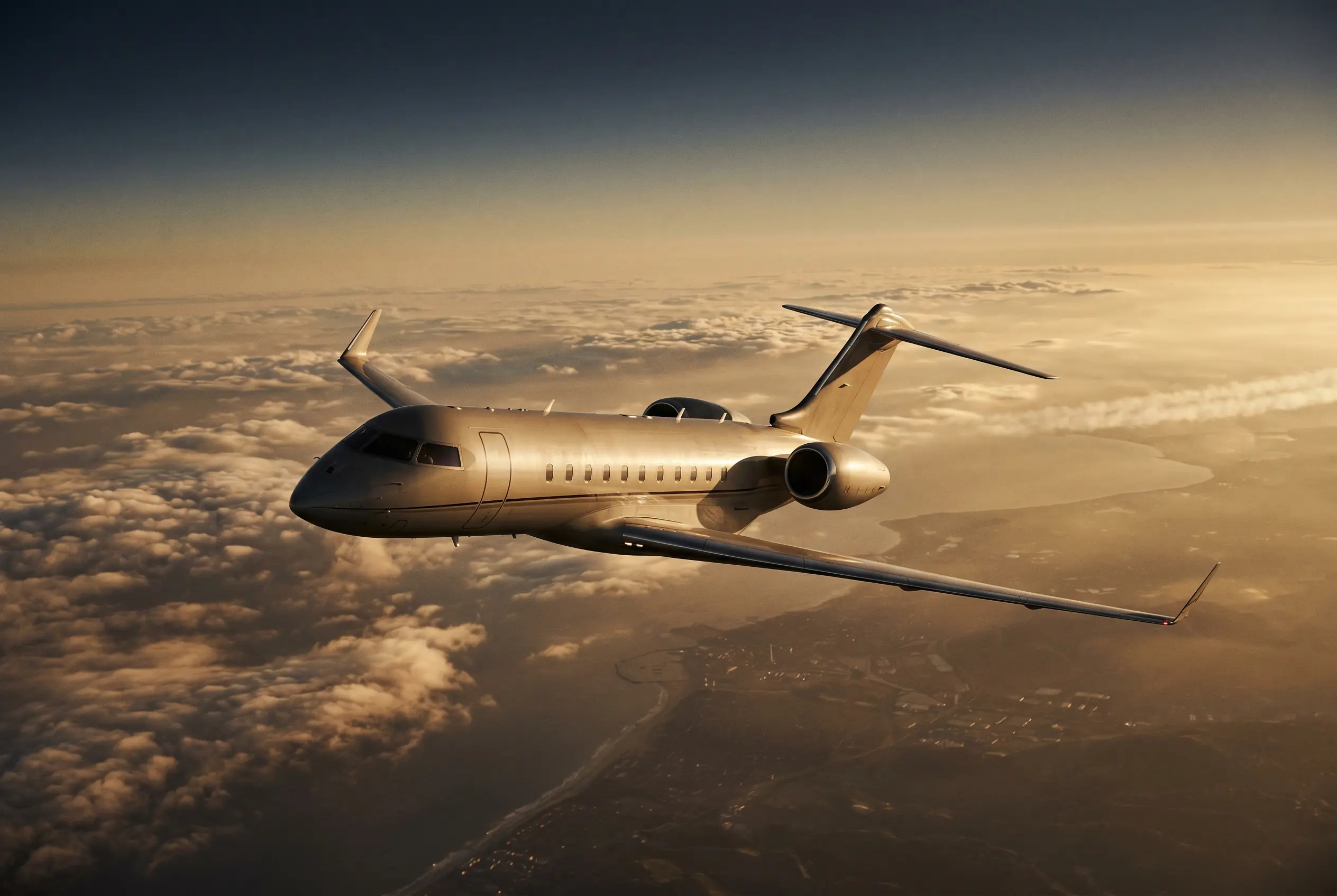 Bombardier Global 6500 in flight at altitude en route from New York to Miami