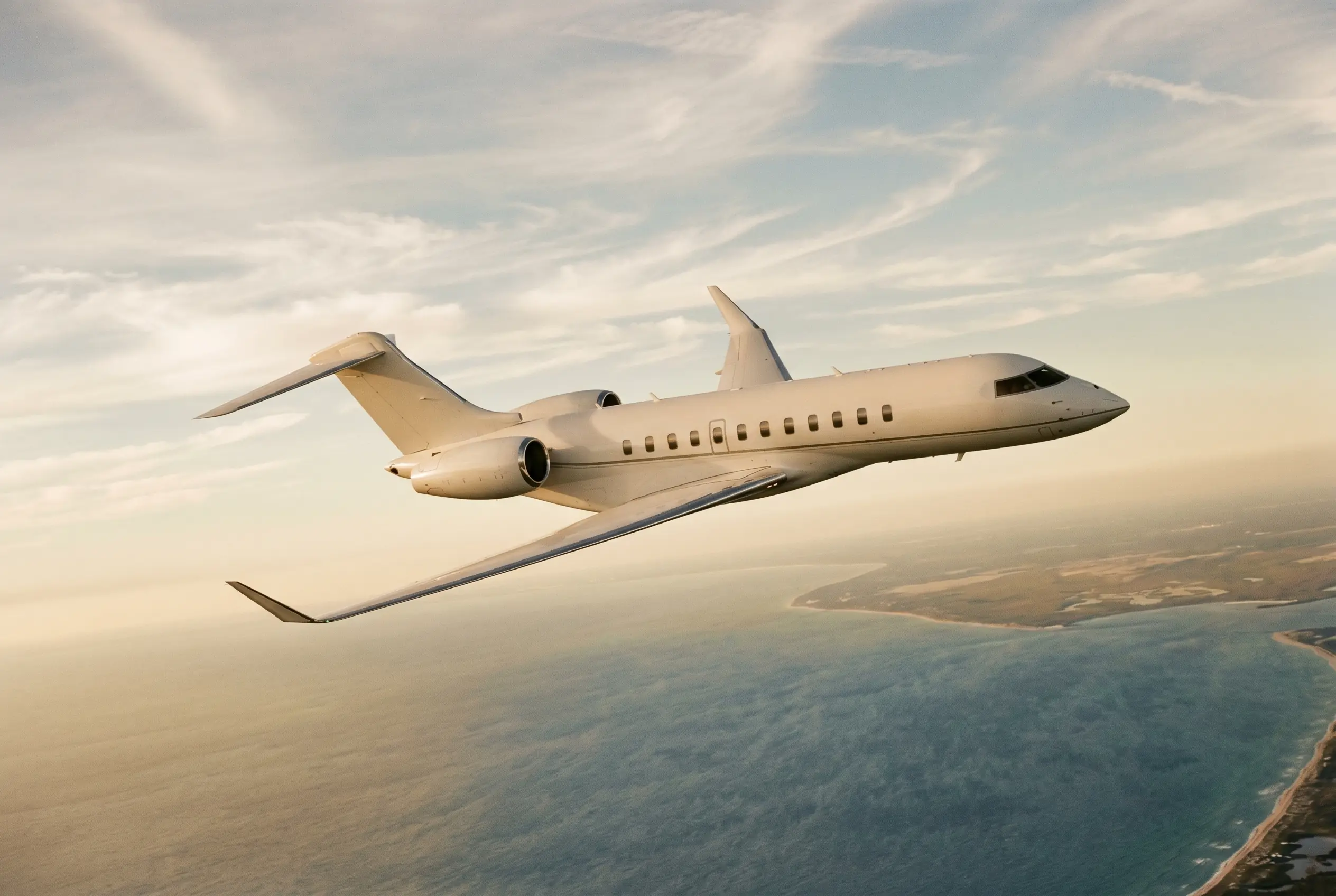 Bombardier Global 7500 in flight at altitude en route from New York to Miami