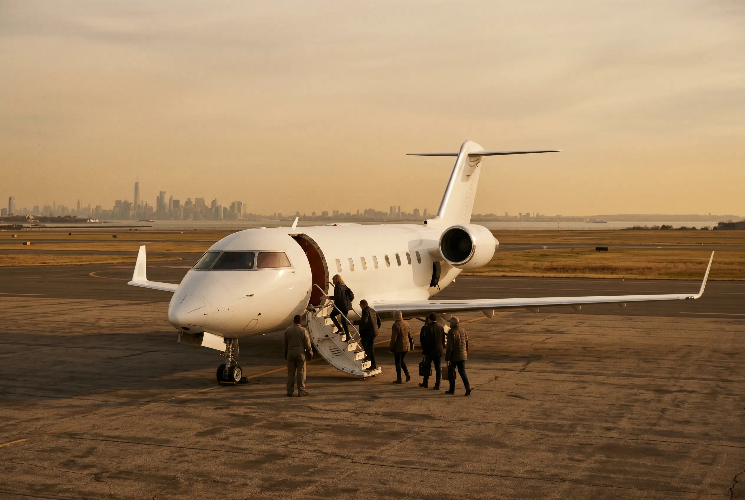 A group boarding a private jet together by airstair on the New York to Miami route