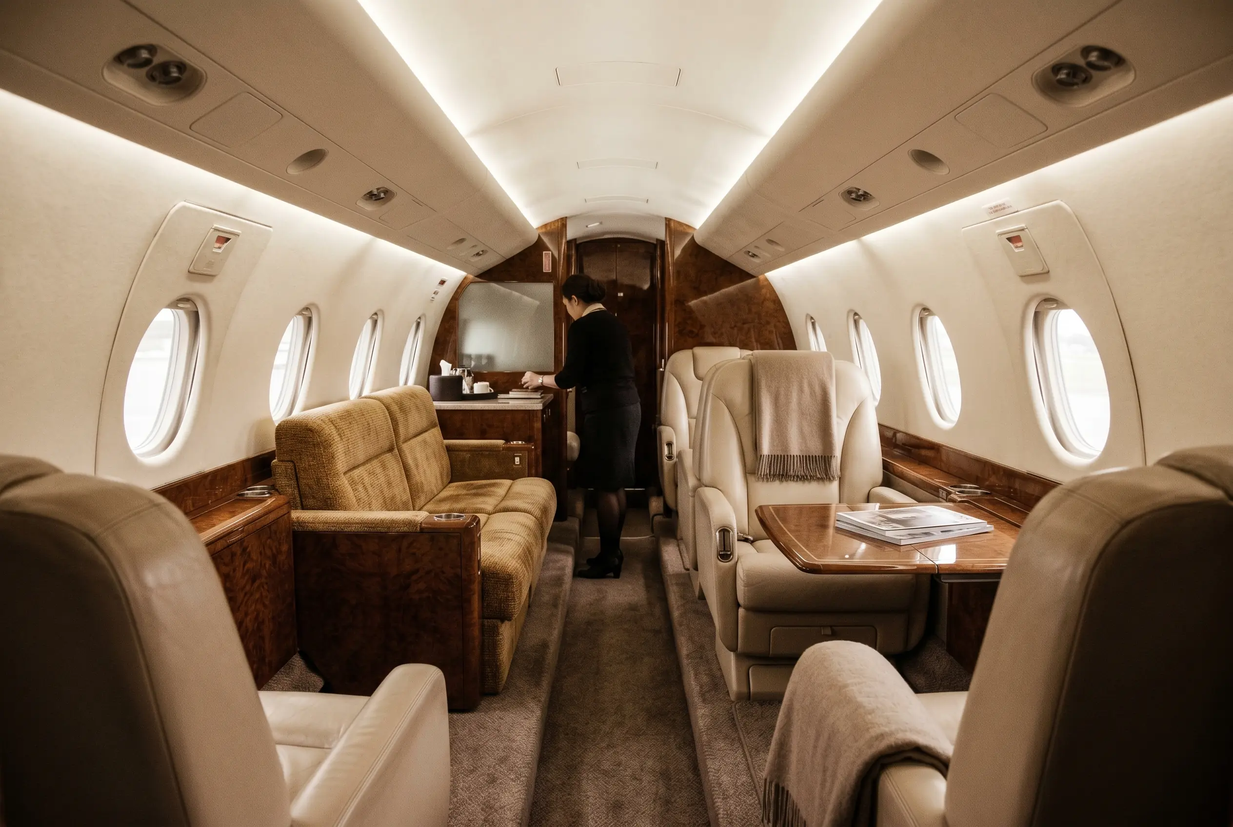 Hawker 800XP cabin appointed for the New York to Miami charter