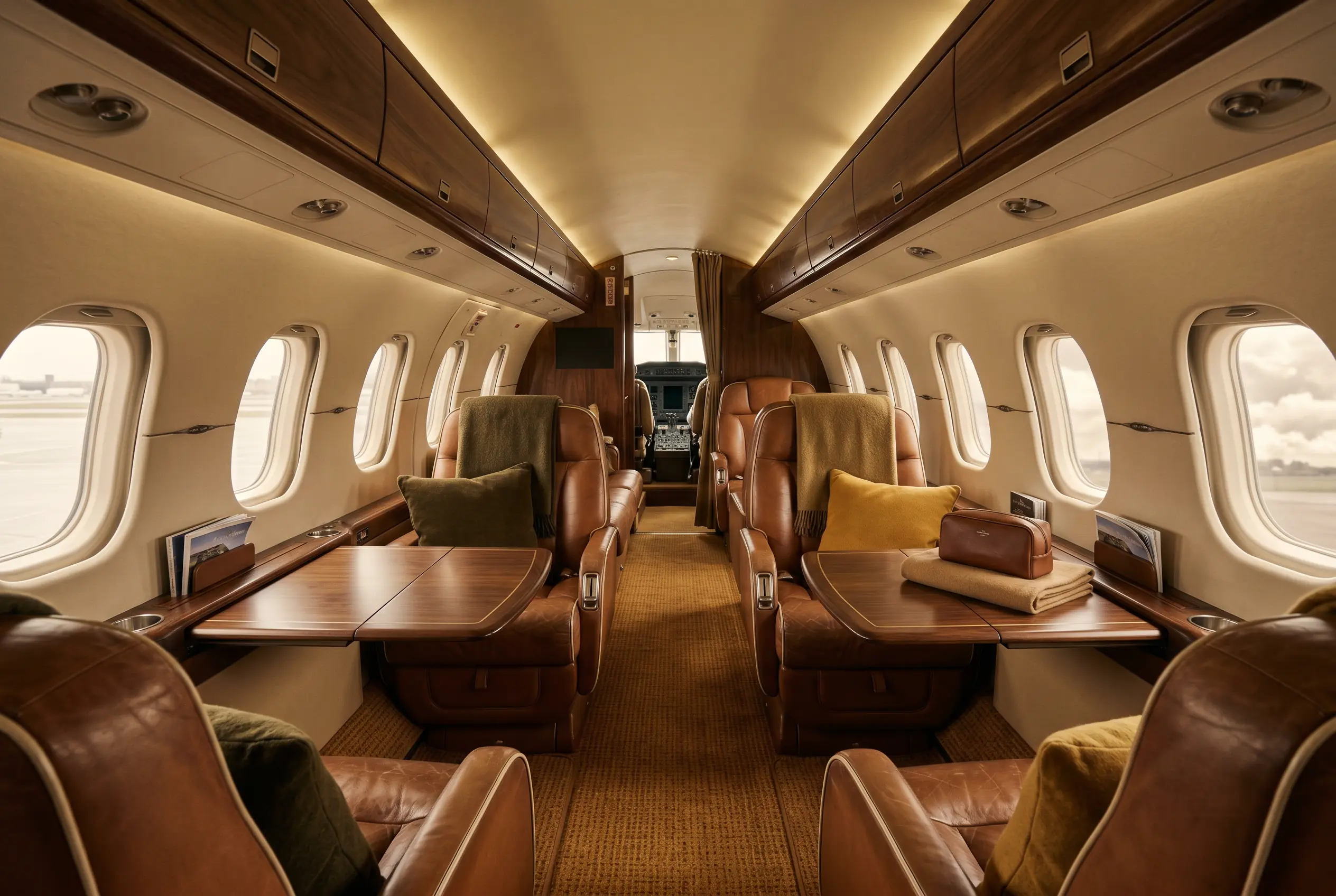 Hawker 900XP cabin appointed for the New York to Miami charter