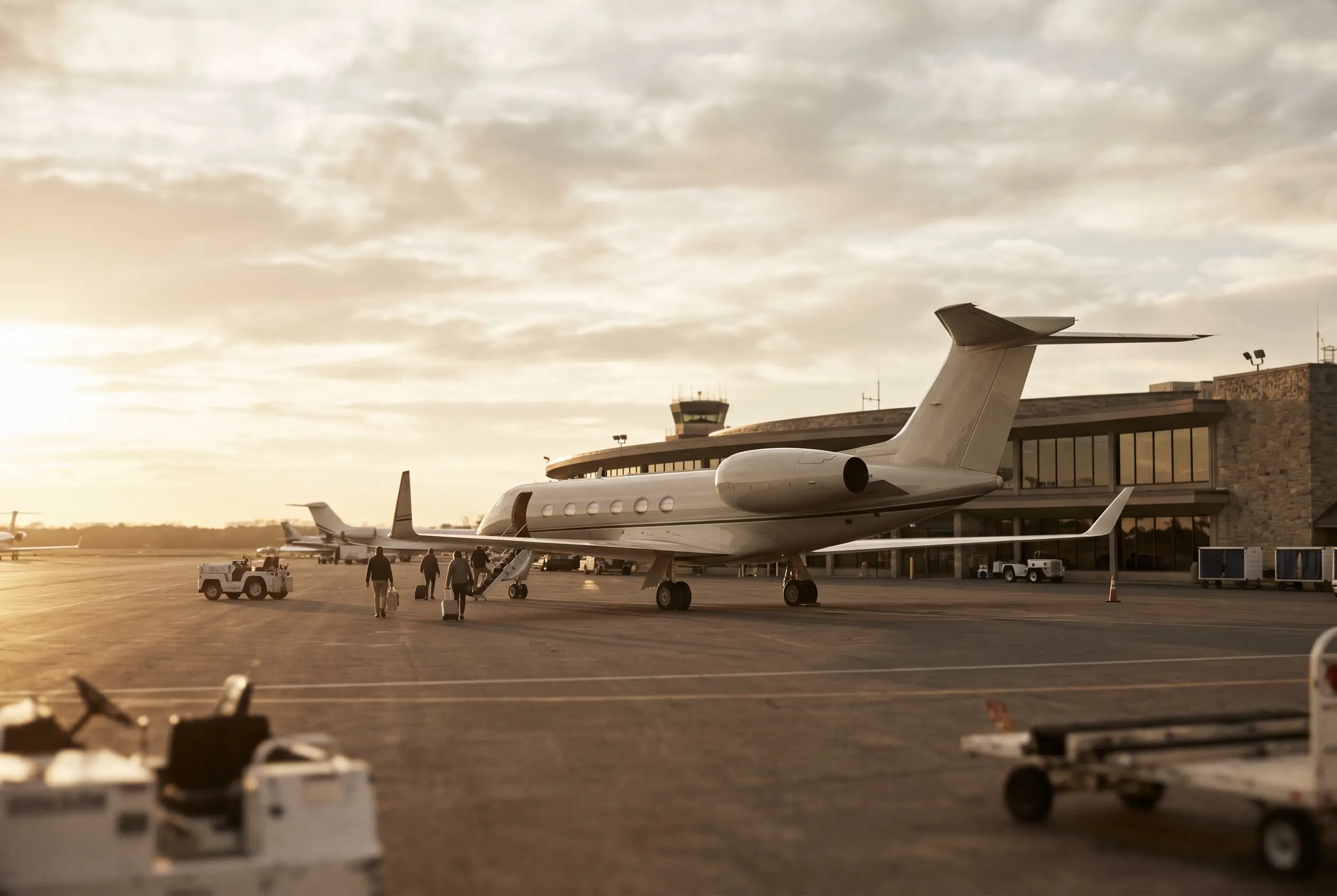 A private jet at the terminal for an arriving event party on the New York to Miami route