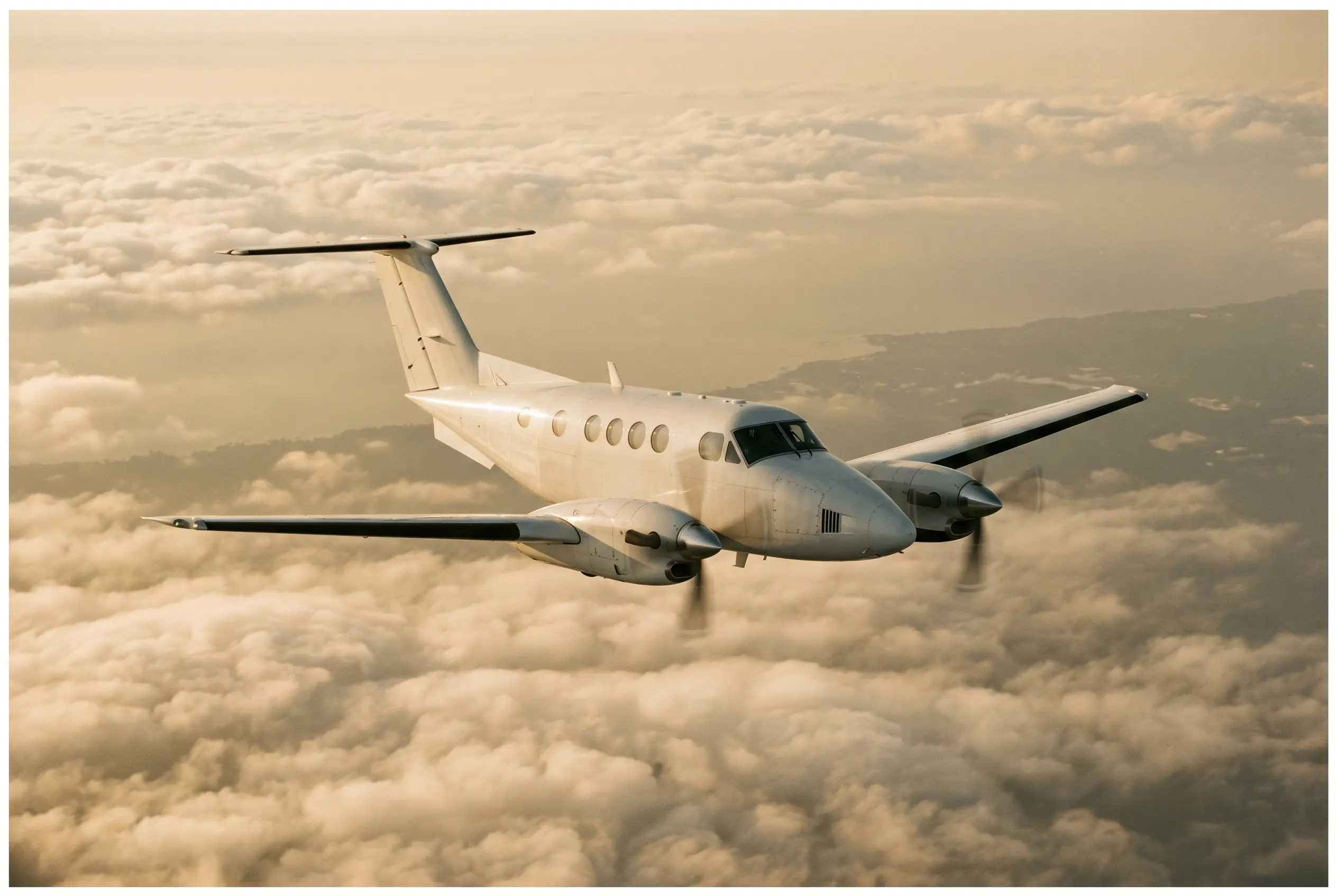 Beechcraft King Air C90GTx in flight at altitude en route from New York to Miami