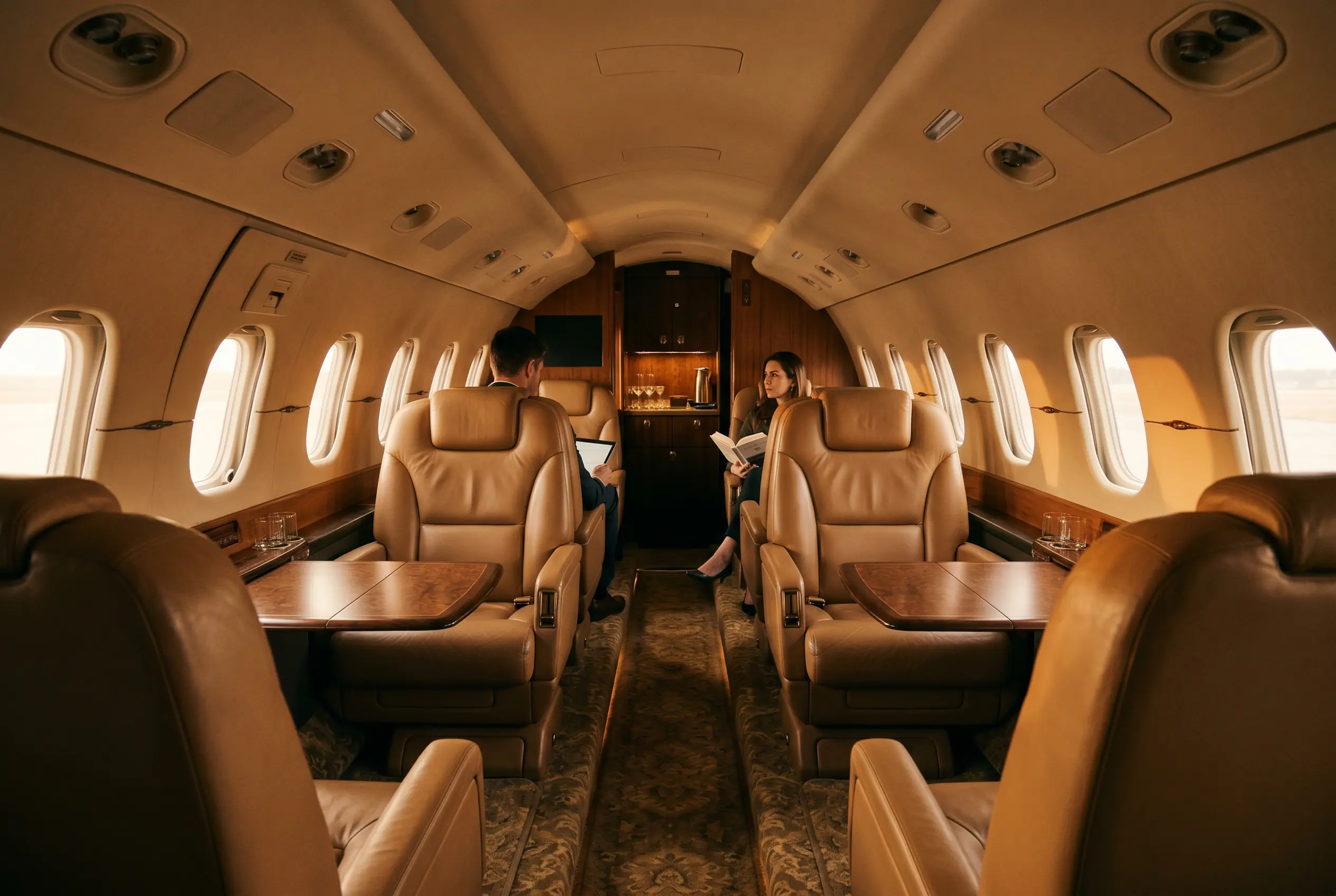 Bombardier Learjet 60XR cabin appointed for the New York to Miami charter