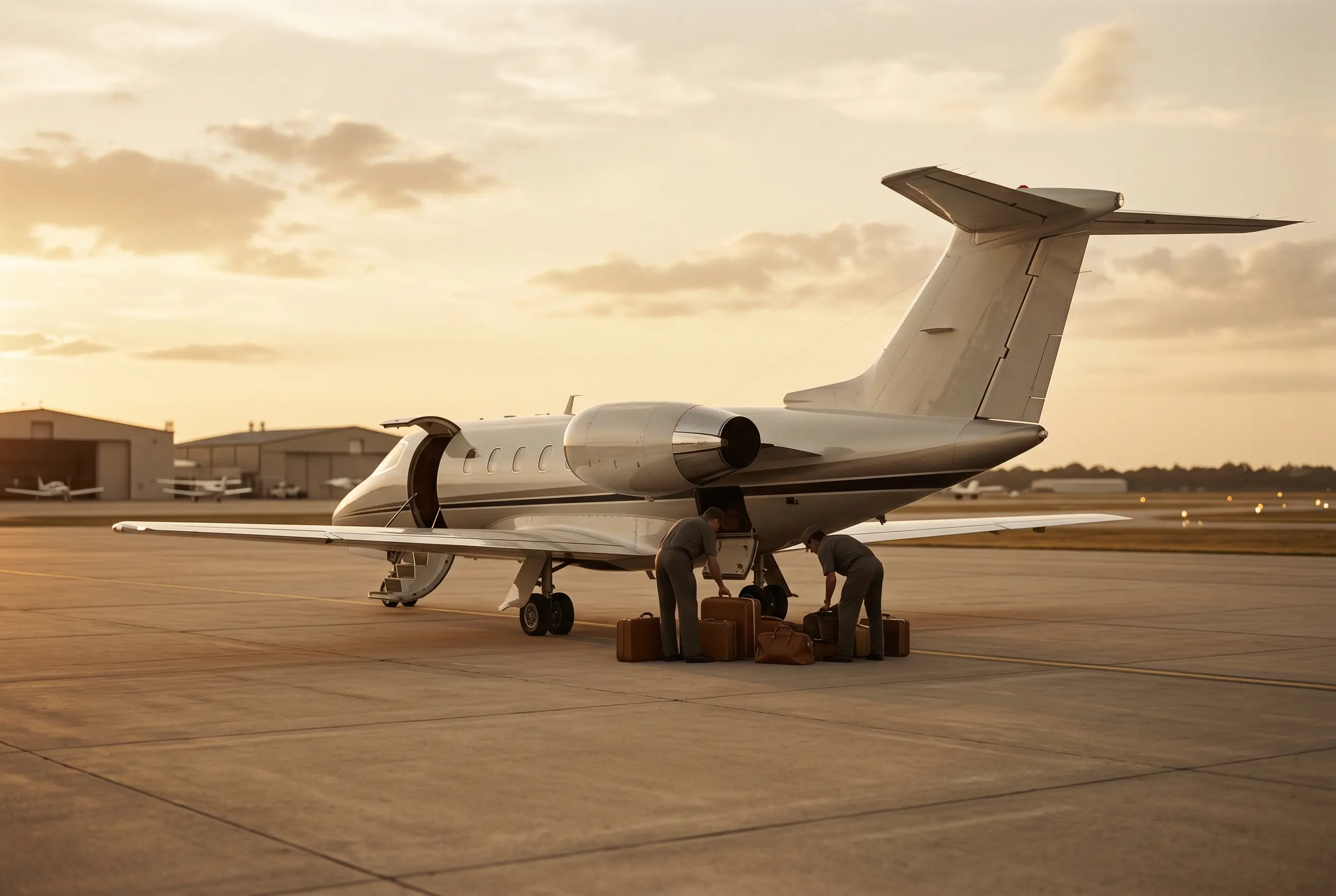 Holiday luggage being loaded into a private jet hold on the New York to Miami route
