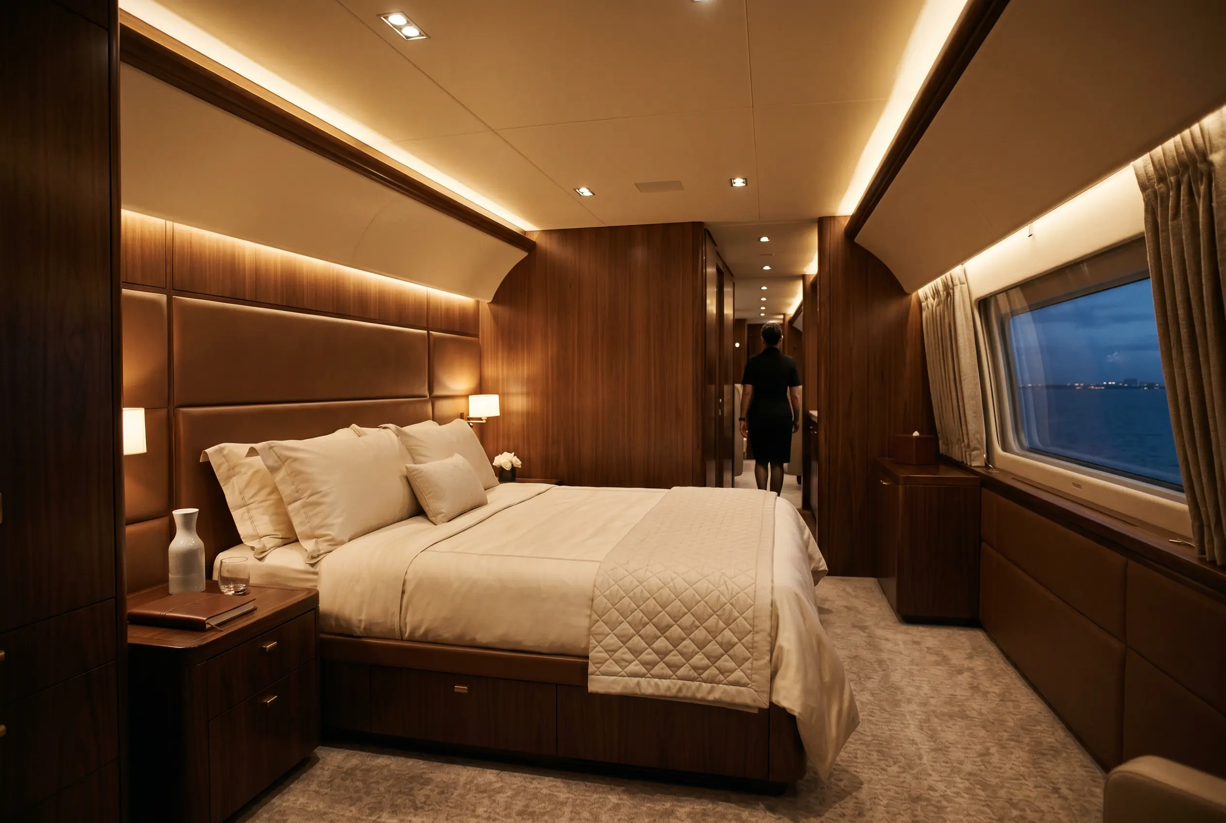 Embraer Lineage 1000E private stateroom aboard the New York to Miami charter