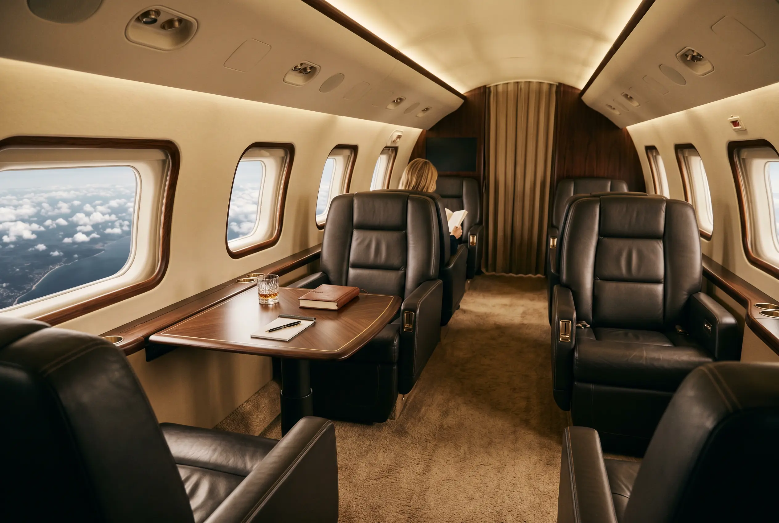Embraer Lineage 1000E VIP lounge cabin appointed for the New York to Miami journey