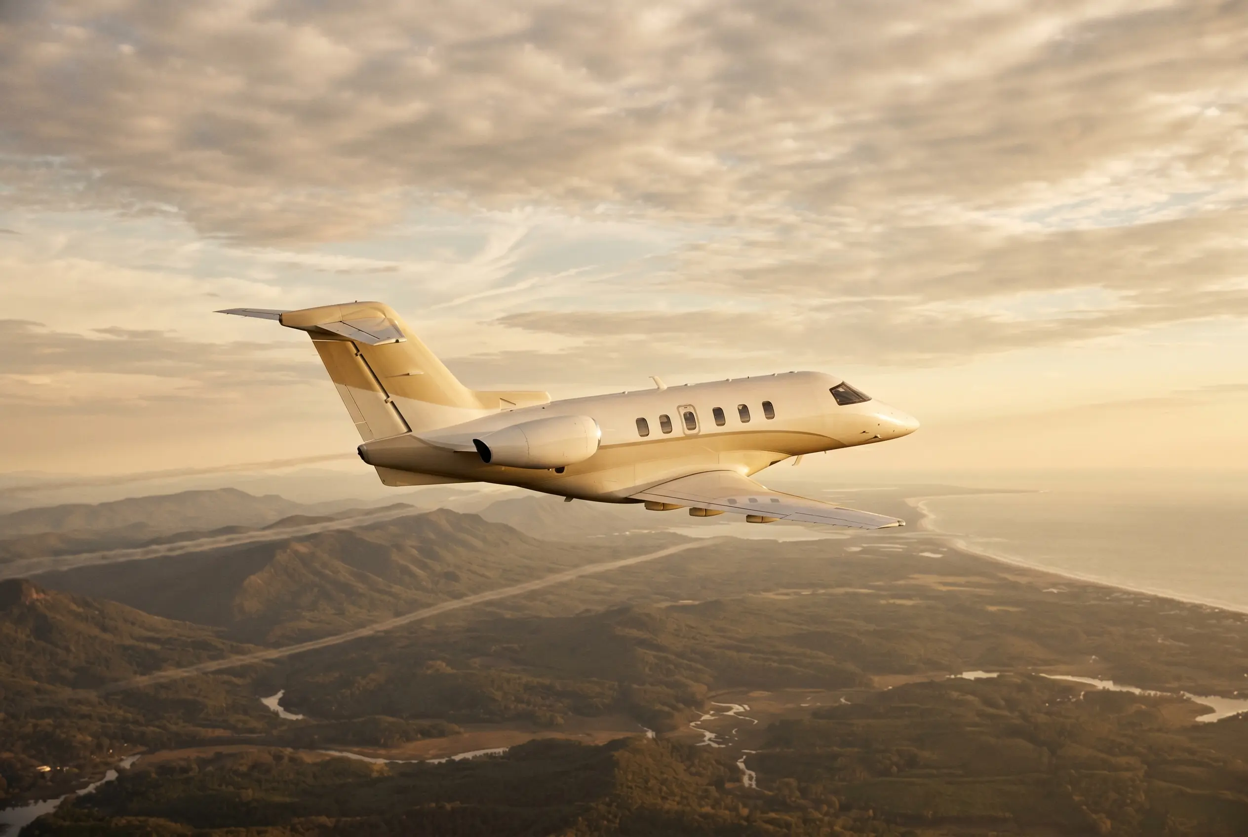 Pilatus PC-24 in flight at altitude en route from New York to Miami
