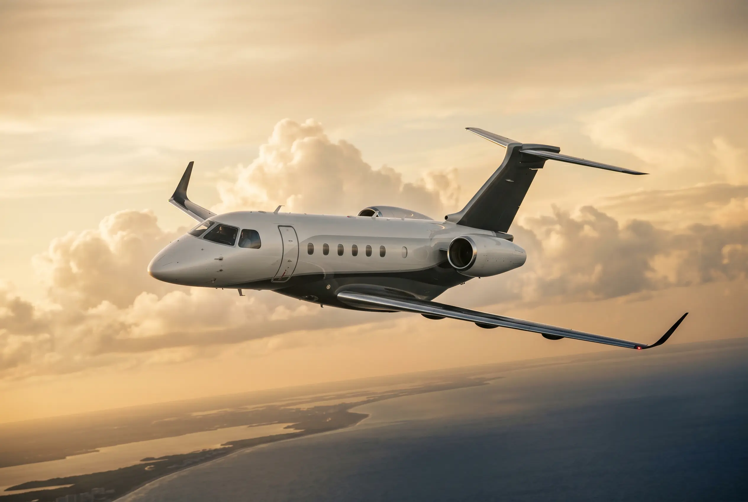 Embraer Praetor 500 in flight at altitude en route from New York to Miami